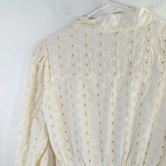 Karlie Ivory Embroidered Eyelet Balloon Sleeve Shirt Mini Dress Small - Picture 13 of 15